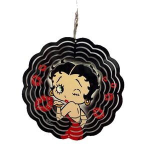 Betty Boop Metal Wind Spinner Hanging Garden Decor Lips Red Dress 8"